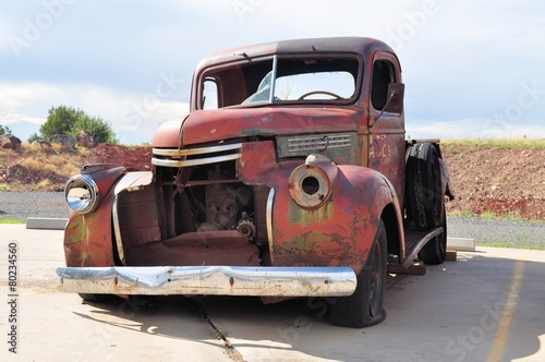 Rusty car wreck at Route 66  Arizona  USA