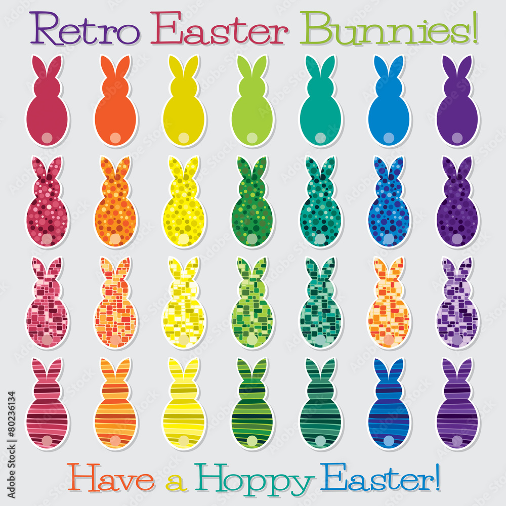 Bright retro Happy Easter Bunny set in vector format. Bright retro Happy Easter Bunny set in vector format.