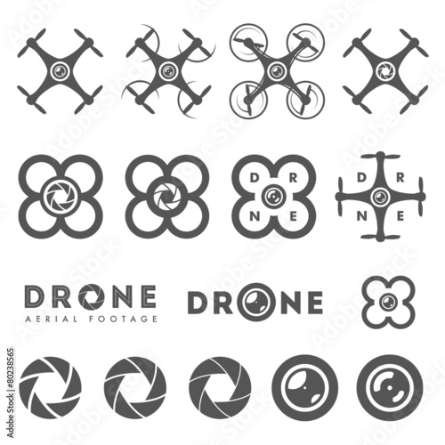 Set of aerial drone footage emblems and icons