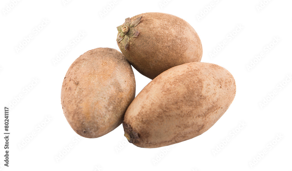 Sapodilla or Ciku fruit over white background Sapodilla or Ciku fruit over white background
