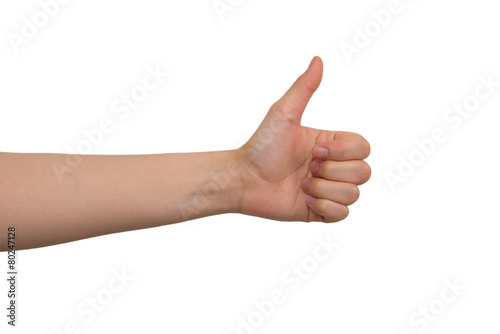 Young Lady's Left Thumb Up Hand Sign