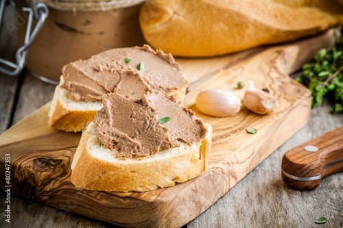 sandwiches with homemade chicken liver pate for breakfast