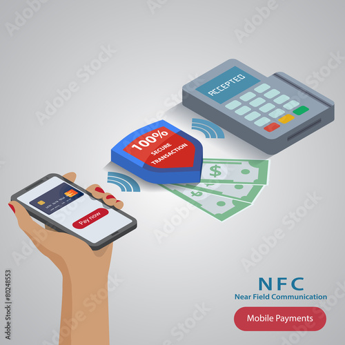 Mobile payment concept with a symbol of credit card on smartphon