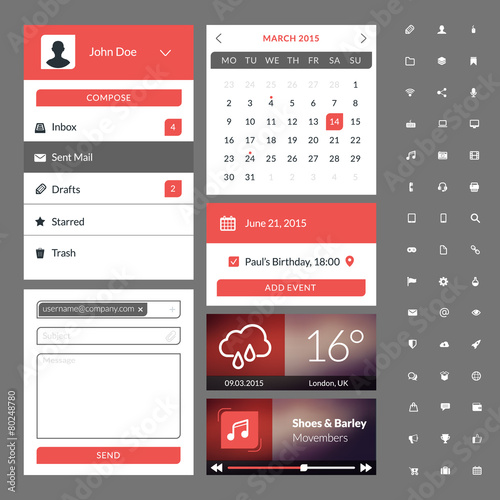 Set of flat design UI elements for website and mobile apps