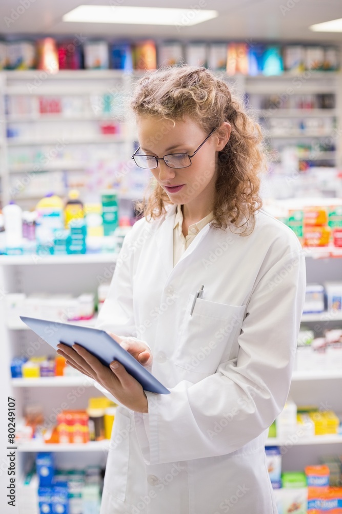 Pharmacist using tablet pc