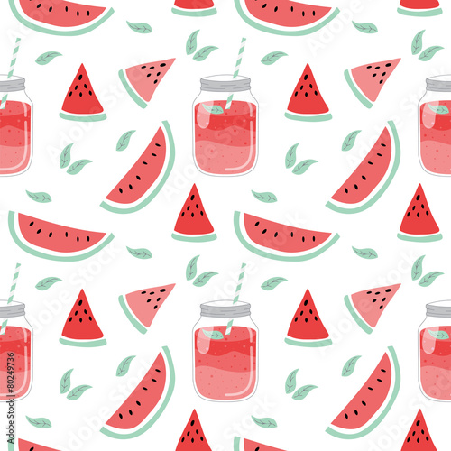 Seamless pattern with smoothie and fruits.