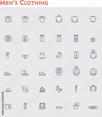 Linear men clothes icon set