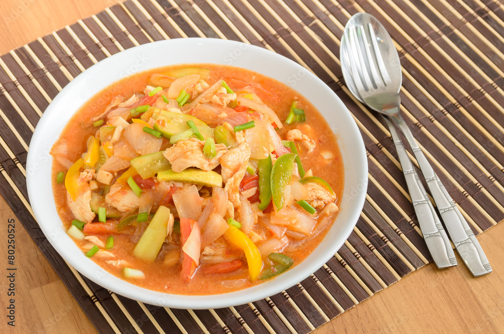 Stir fried pork with mix vegetable in sweet and sour sauce Stir fried pork with mix vegetable in sweet and sour sauce