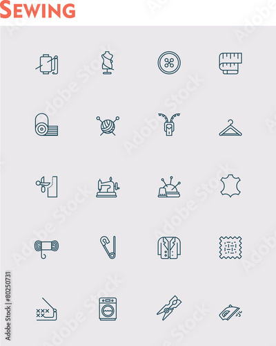 Linear sewing  icon set