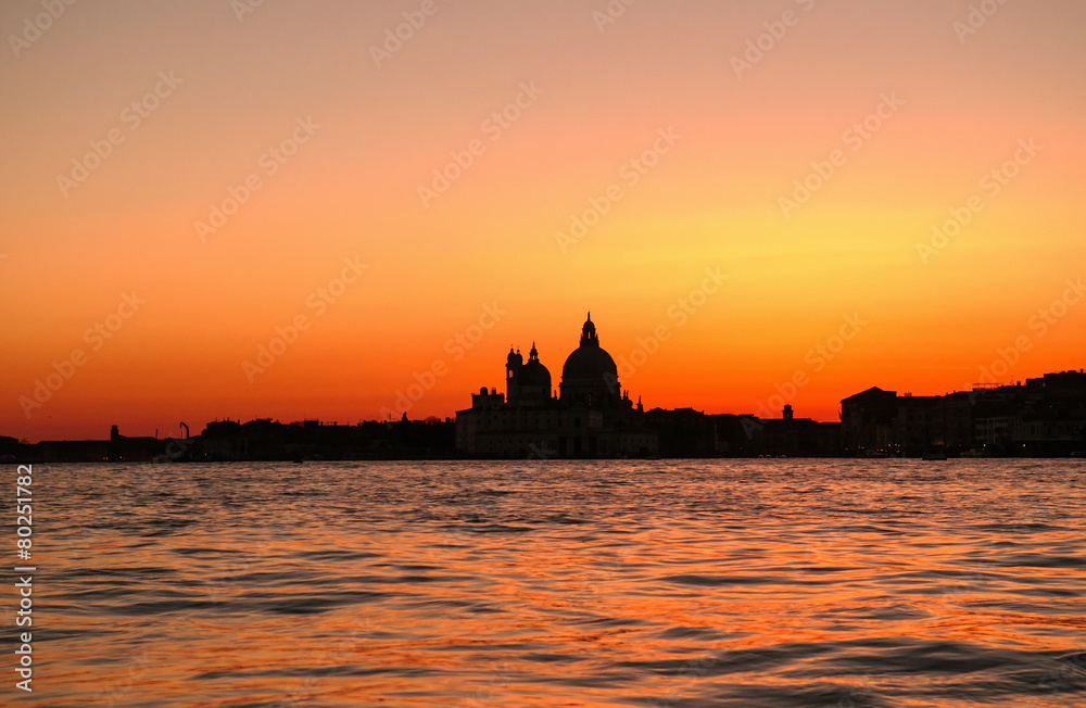 Basilica di Santa Maria della Salute church in sunset Venice