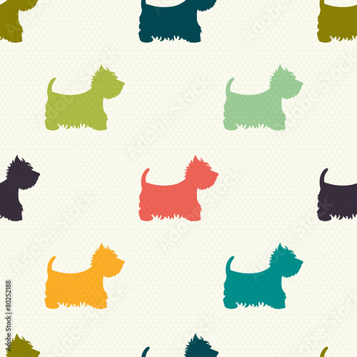 Dogs seamless pattern. Colorful West highland white terrier