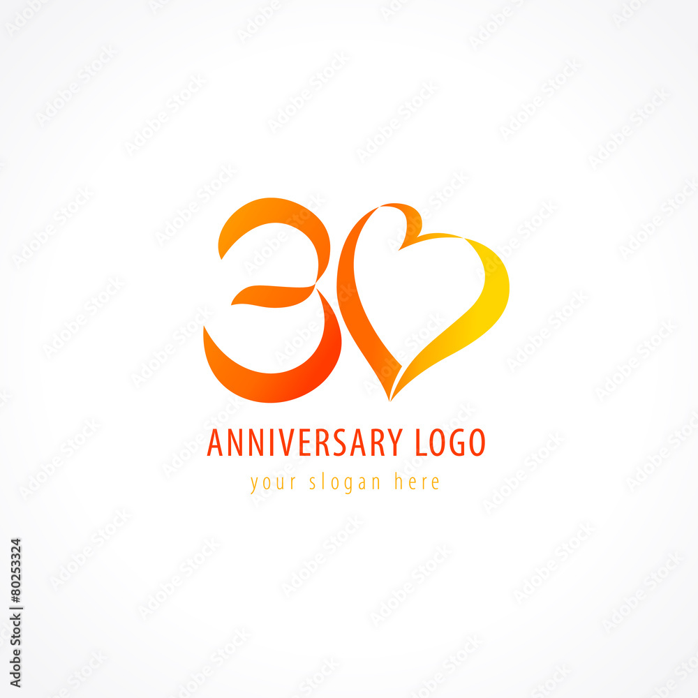 Anniversary 30 years hearts vector digit logo. Birthday greetings with framed tape heart shape. Holiday numbers. Lovely card with celebrating figures 30 th. Isolated abstract graphic design template. Anniversary 30 years hearts vector digit logo. Birthday greetings with framed tape heart shape. Holiday numbers. Lovely card with celebrating figures 30 th. Isolated abstract graphic design template.
