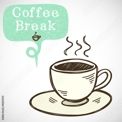 Sketched doodle coffee cup and speech bubbles