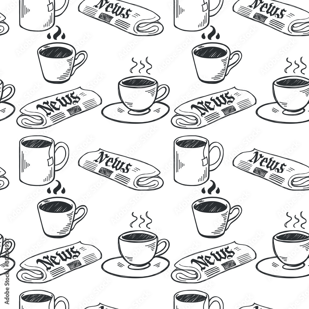 Coffee break hand drawn seamless pattern