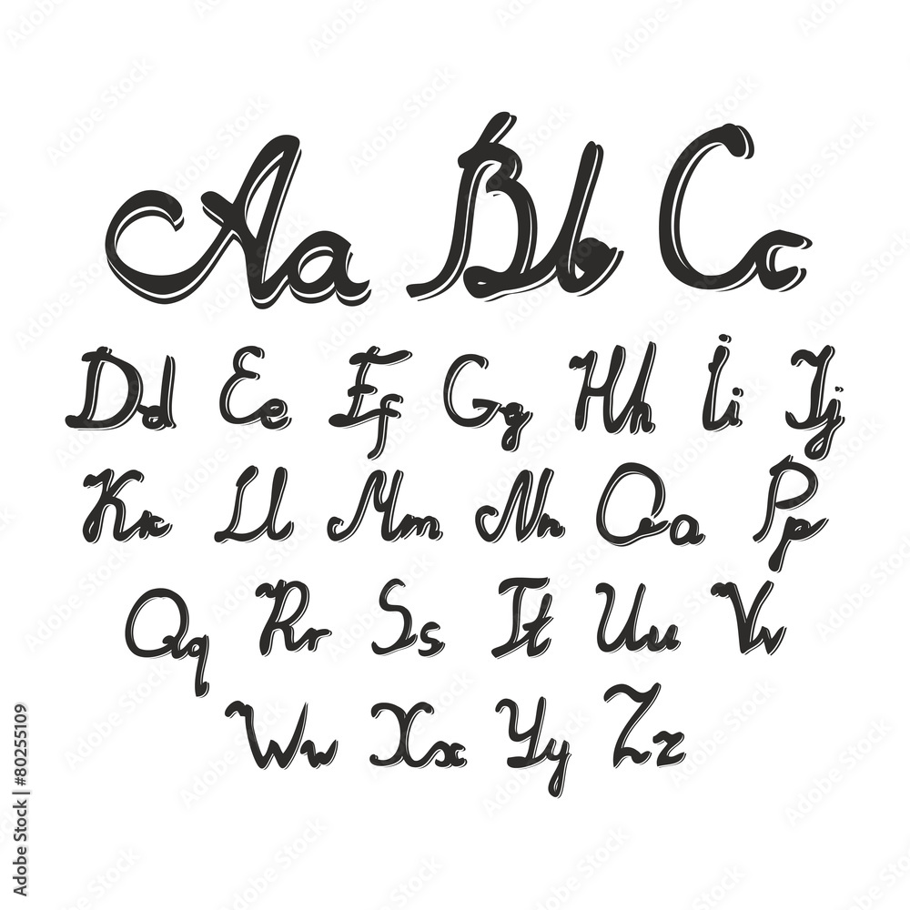 set of watercolor handwriting font