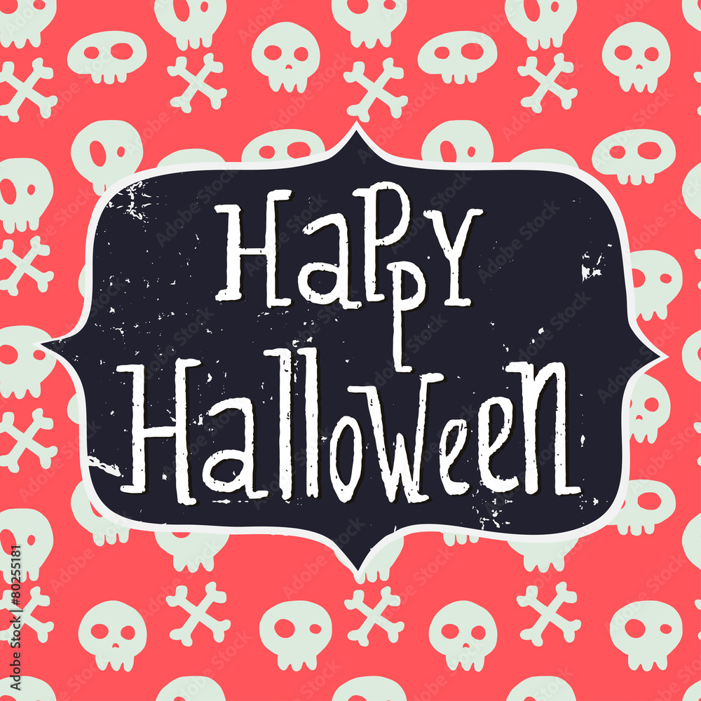 Obraz Halloween card with hand lettering and cartoon sculls