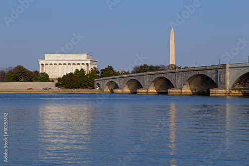 Lincoln Memorial and National Monument at sunset