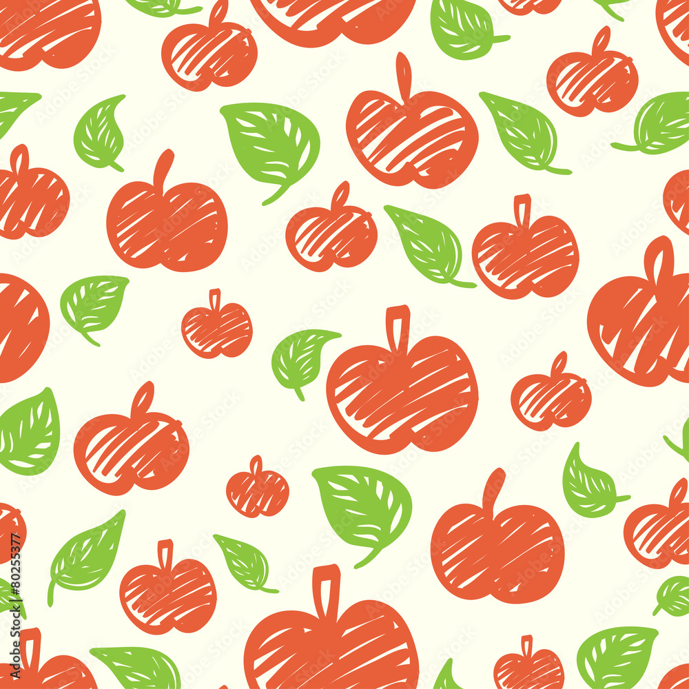 Scribbled red apples hand drawn seamless pattern Scribbled red apples hand drawn seamless pattern