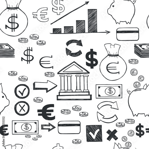 Money doodles hand drawn seamless pattern