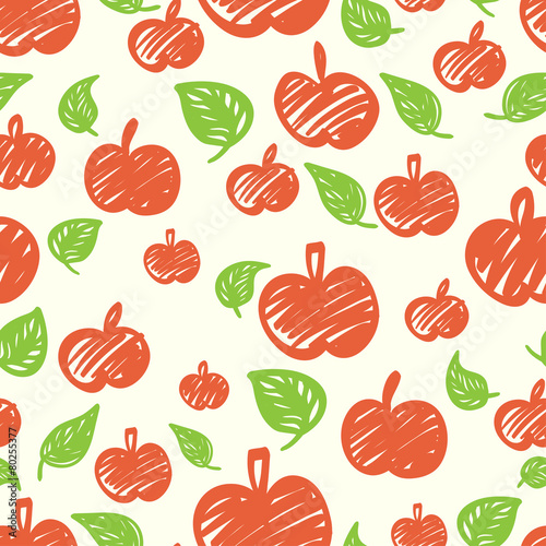 Fototapeta Naklejka Na Ścianę i Meble -  Scribbled red apples hand drawn seamless pattern