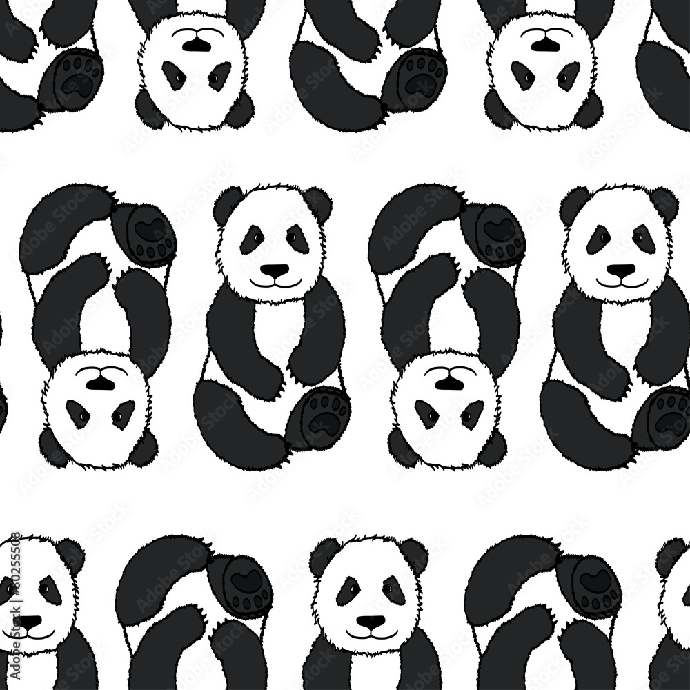Cute hand drawn pandas seamless pattern.