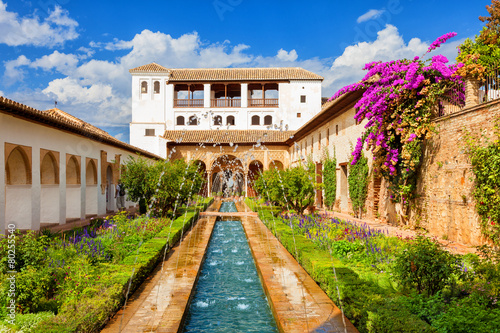 Leinwand Poster Alhambra de Granada. Generalife Brunnen und Gärten