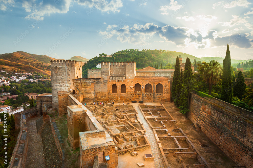 Alhambra de Granada. Alcazaba at sunrise. UNESCO whs