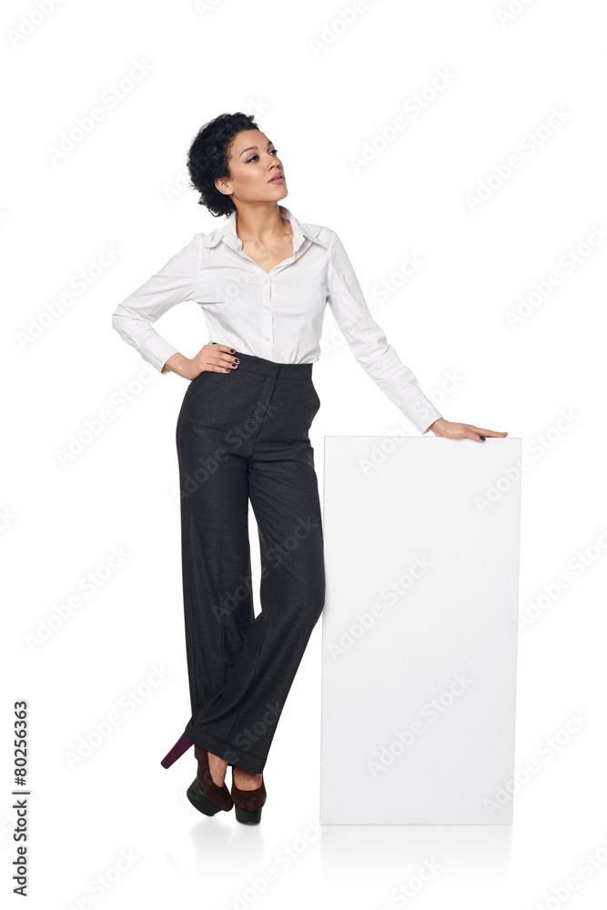 Business woman with blank white board Business woman with blank white board
