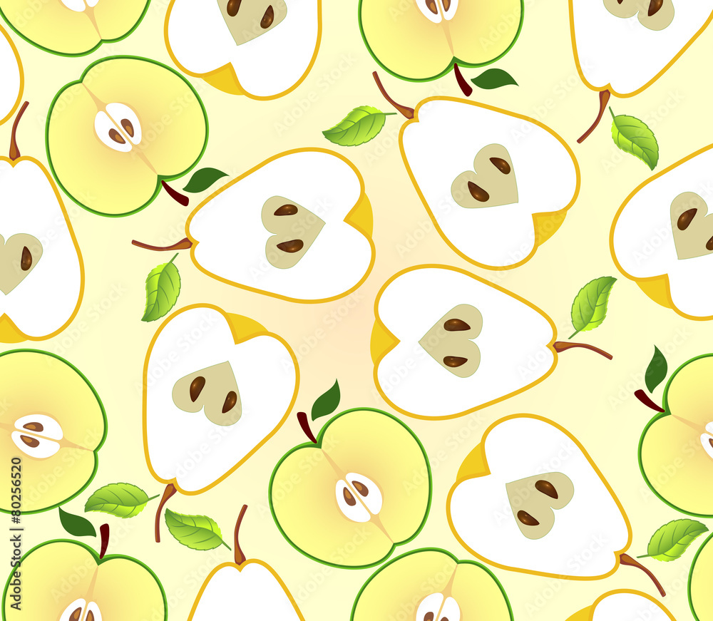background with apple and pear halves