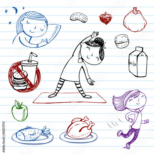 Healthy lifestyle, doodle set