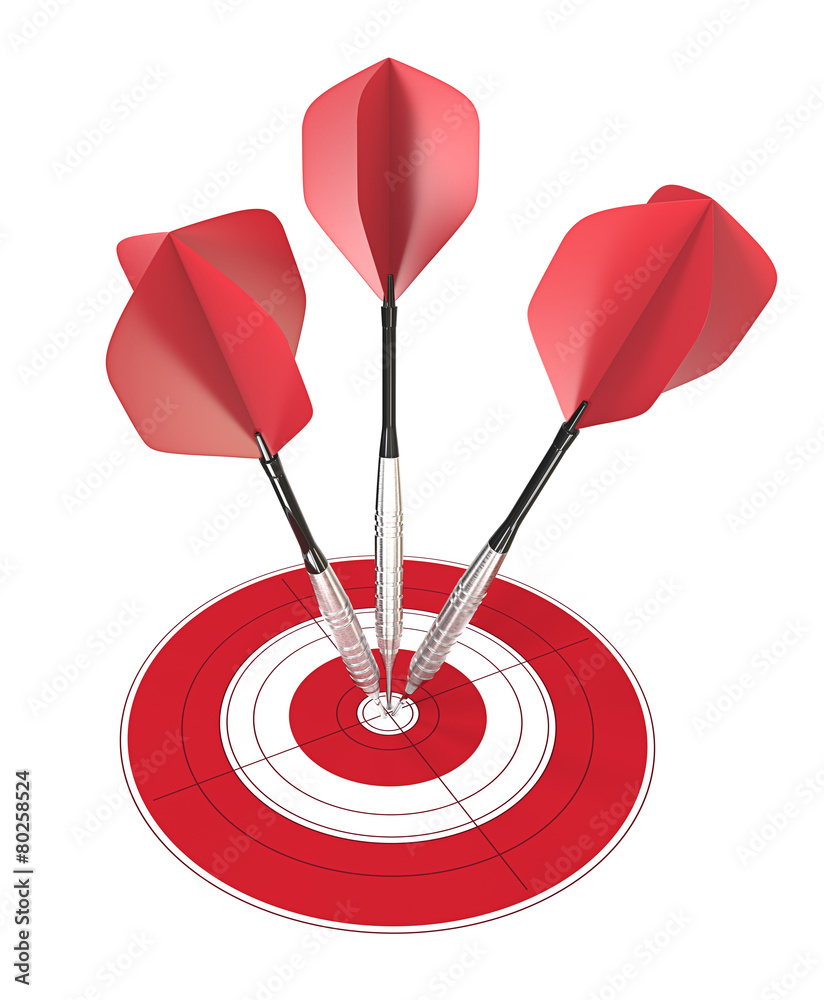 Bullseye.3 red dart arrows hitting center of target. Bullseye.3 red dart arrows hitting center of target.