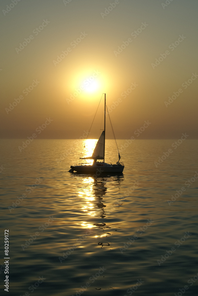 yacht at sunset