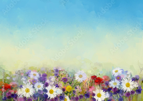 Oil painting flowers field,soft color for background