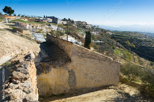 Village with dwellings houses into rock.  Cortes de Baza, Andalu photo