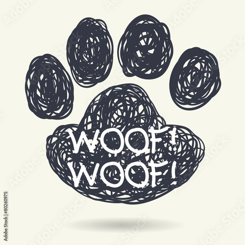Hand drawn doodle dog paw print