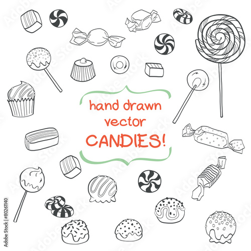 Set of hand drawn sweets and caramel candies