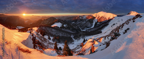 Winter mountains landscape at sunrise, panorama #80261323