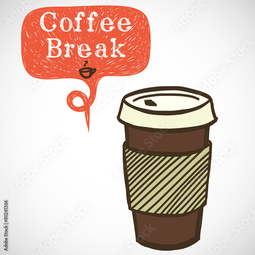 Hand drawn coffee to go and speech bubble