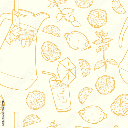Lemonade hand drawn seamless pattern.