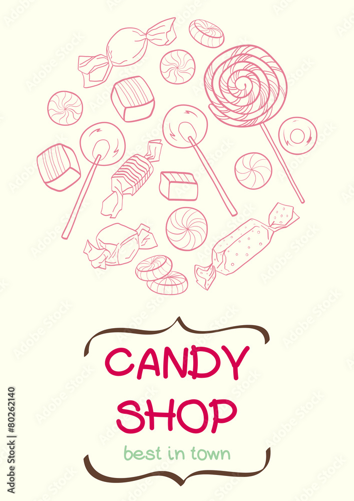Set of sketchy hand drawn caramel candies