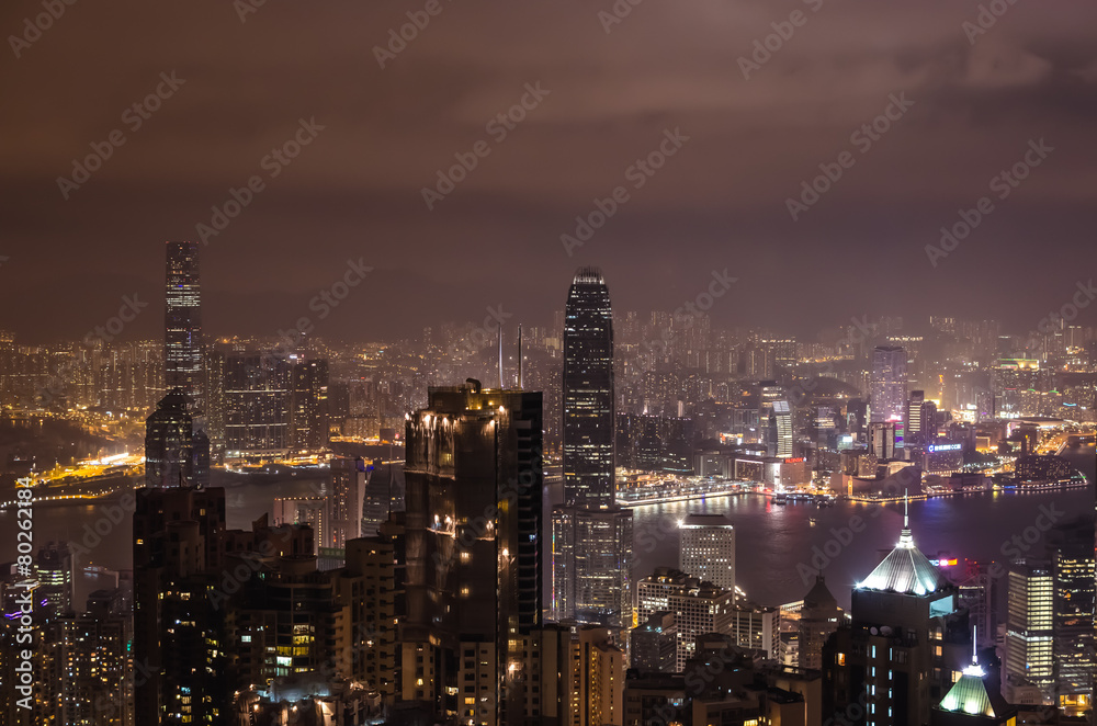 Nightview of Hong Kong city from Victoria Peak