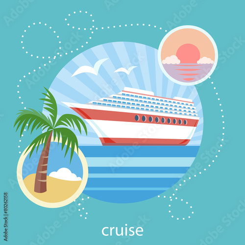 Cruise ship and clear blue water. Water tourism.