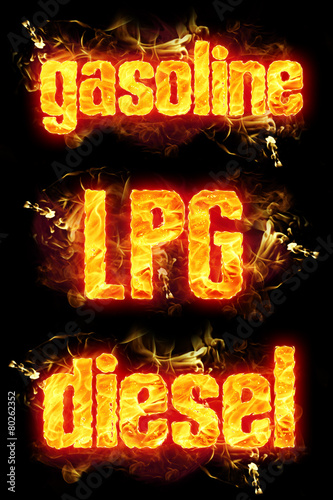 Fire Text Gasoline LPG Diesel