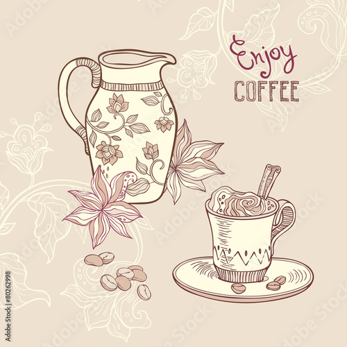 background with coffee cup and creamer