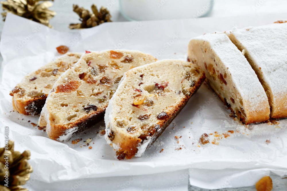 Tasty Stollen pieces of on paper