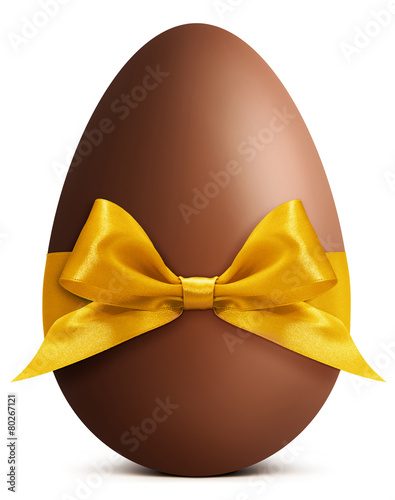 Easter chocolate egg with golden ribbon bow