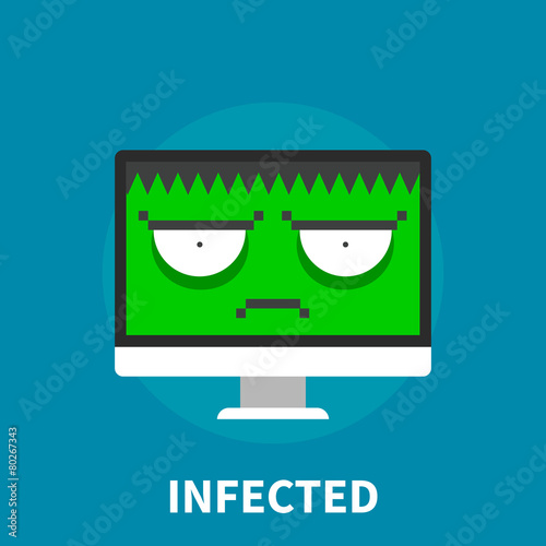 Infected computer - flat illustration