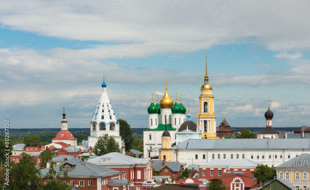 The cityscape of the Kolomna Kremlin on the sky background