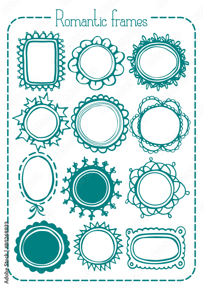 Handmade romantic frames on white background Handmade romantic frames on white background