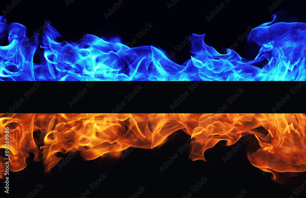Blue and red fire on black background Stock Illustration | Adobe Stock